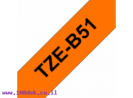 תמונה של מוצר סרט סימון ברוחב 24 מ"מ Brother TZE-B51 - שחור על רקע כתום זוהר