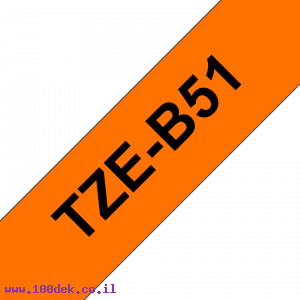 סרט סימון ברוחב 24 מ"מ Brother TZE-B51 - שחור על רקע כתום זוהר