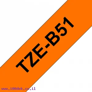 סרט סימון ברוחב 24 מ"מ Brother TZE-B51 - שחור על רקע כתום זוהר