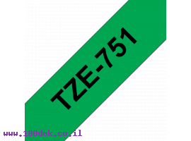 תמונה של מוצר סרט סימון ברוחב 24 מ"מ Brother TZE-751 - שחור על רקע ירוק