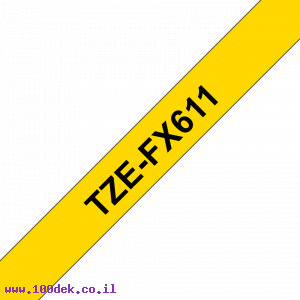 סרט סימון ברוחב 6 מ"מ Brother TZE-FX611 - שחור על רקע צהוב