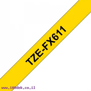 סרט סימון ברוחב 6 מ"מ Brother TZE-FX611 - שחור על רקע צהוב
