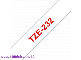 תמונה של מוצר סרט סימון ברוחב 12 מ"מ Brother TZE-232 - אדום על רקע לבן