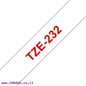 סרט סימון ברוחב 12 מ"מ Brother TZE-232 - אדום על רקע לבן