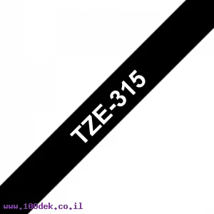 סרט סימון ברוחב 6 מ"מ Brother TZE-315 - לבן על רקע שחור