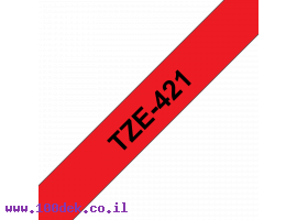 תמונה של מוצר סרט סימון ברוחב 9 מ"מ Brother TZE-421 - שחור על רקע אדום