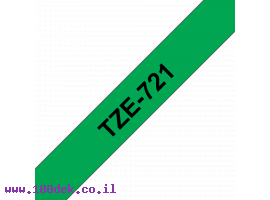 תמונה של מוצר סרט סימון ברוחב 9 מ"מ Brother TZE-721 - שחור על רקע ירוק