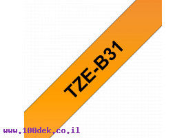 תמונה של מוצר סרט סימון ברוחב 12 מ"מ Brother TZE-B31 - שחור על רקע כתום זוהר