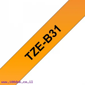 סרט סימון ברוחב 12 מ"מ Brother TZE-B31 - שחור על רקע כתום זוהר
