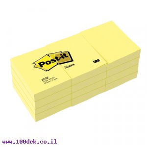 מזכרית דביקה Post-it צהוב - 38x51 מ"מ - 12 יחידות
