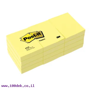 מזכרית דביקה Post-it צהוב - 38x51 מ"מ - 12 יחידות