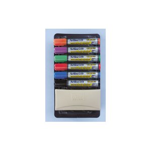 טוש מחיק Artline 517 - ערכה של 6 צבעים ראש עגול + מחק