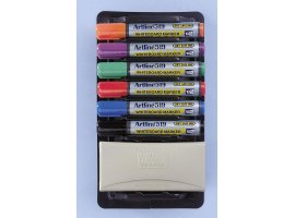 תמונה של מוצר טוש מחיק Artline 519 - ערכה של 6 צבעים ראש שטוח + מחק