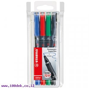 טוש לא מחיק לשקפים STABILO 841/4 S -חבילה של 4 צבעים