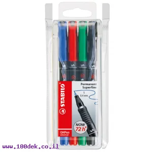 טוש לא מחיק לשקפים STABILO 841/4 S -חבילה של 4 צבעים