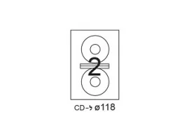 תמונה של מוצר דפי מדבקות A4 למדפסת, גודל CD עגול 117 מ"מ, 2 בדף, 200 דפים