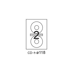 דפי מדבקות A4 למדפסת, גודל CD עגול 117 מ"מ, 2 בדף, 200 דפים