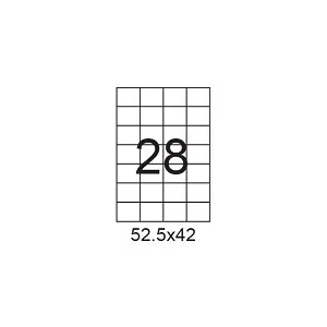 דפי מדבקות A4 למדפסת, גודל 52.5x42 מ"מ, 28 בדף, 200 דפים