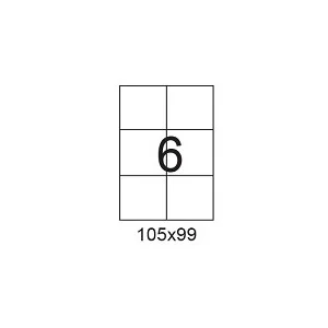 דפי מדבקות A4 למדפסת, גודל 105x99 מ"מ, 6 בדף, 200 דפים