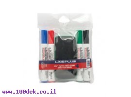 תמונה של מוצר טוש מחיק LinePlus - ערכה של 4 צבעים ראש שטוח + ספוג