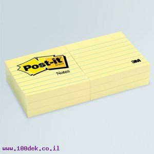 מזכרית דביקה Post-it צהוב - 76x76 מ"מ, שורות - 6 יחידות