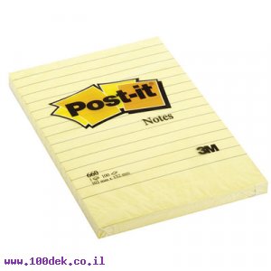 מזכרית דביקה Post-it צהוב - 102x152 מ"מ, שורות