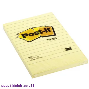 מזכרית דביקה Post-it צהוב - 102x152 מ"מ, שורות