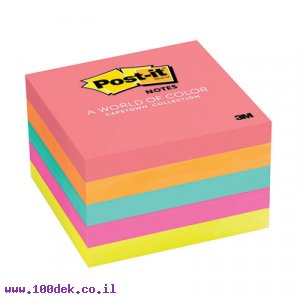 מזכרית דביקה Post-it צבעוני זוהר - 76x76 מ"מ - 5 יחידות של 100 דפים