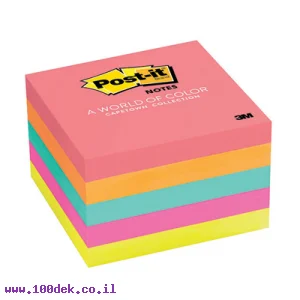 מזכרית דביקה Post-it צבעוני זוהר - 76x76 מ"מ - 5 יחידות של 100 דפים