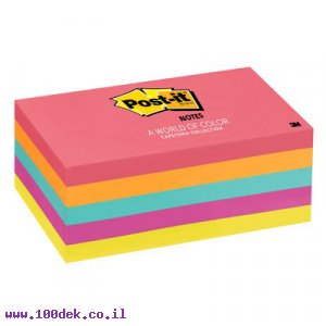 מזכרית דביקה Post-it צבעוני - 76x127 מ"מ - 5 יחידות של 100 דפים
