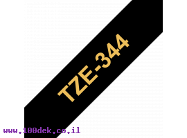 תמונה של מוצר סרט סימון ברוחב 18 מ"מ Brother TZE-344 - זהב על רקע שחור