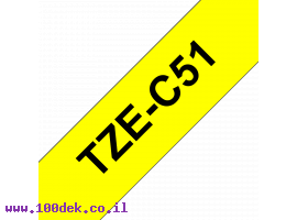 תמונה של מוצר סרט סימון ברוחב 24 מ"מ Brother TZE-C51 - שחור על רקע צהוב זוהר