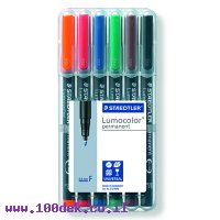 טוש לא מחיק STAEDTLER Lumocolor (F) 318 - עובי 0.6 מ"מ - ערכה של 6 צבעים