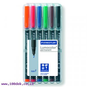 טוש לא מחיק STAEDTLER Lumocolor (F) 318 - עובי 0.6 מ"מ - ערכה של 6 צבעים