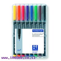 טוש לא מחיק STAEDTLER Lumocolor (F) 318 - עובי 0.6 מ"מ - ערכה של 8 צבעים