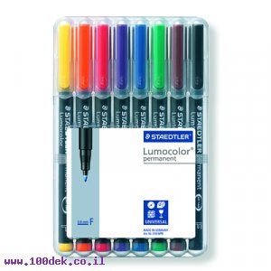 טוש לא מחיק STAEDTLER Lumocolor (F) 318 - עובי 0.6 מ"מ - ערכה של 8 צבעים