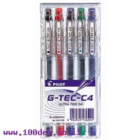 עט ג'ל פיילוט Pilot G-TEC-C4 - עובי 0.4 מ"מ - ערכה של 5 צבעים