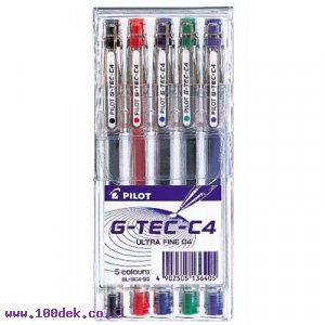 עט ג'ל פיילוט Pilot G-TEC-C4 - עובי 0.4 מ"מ - ערכה של 5 צבעים